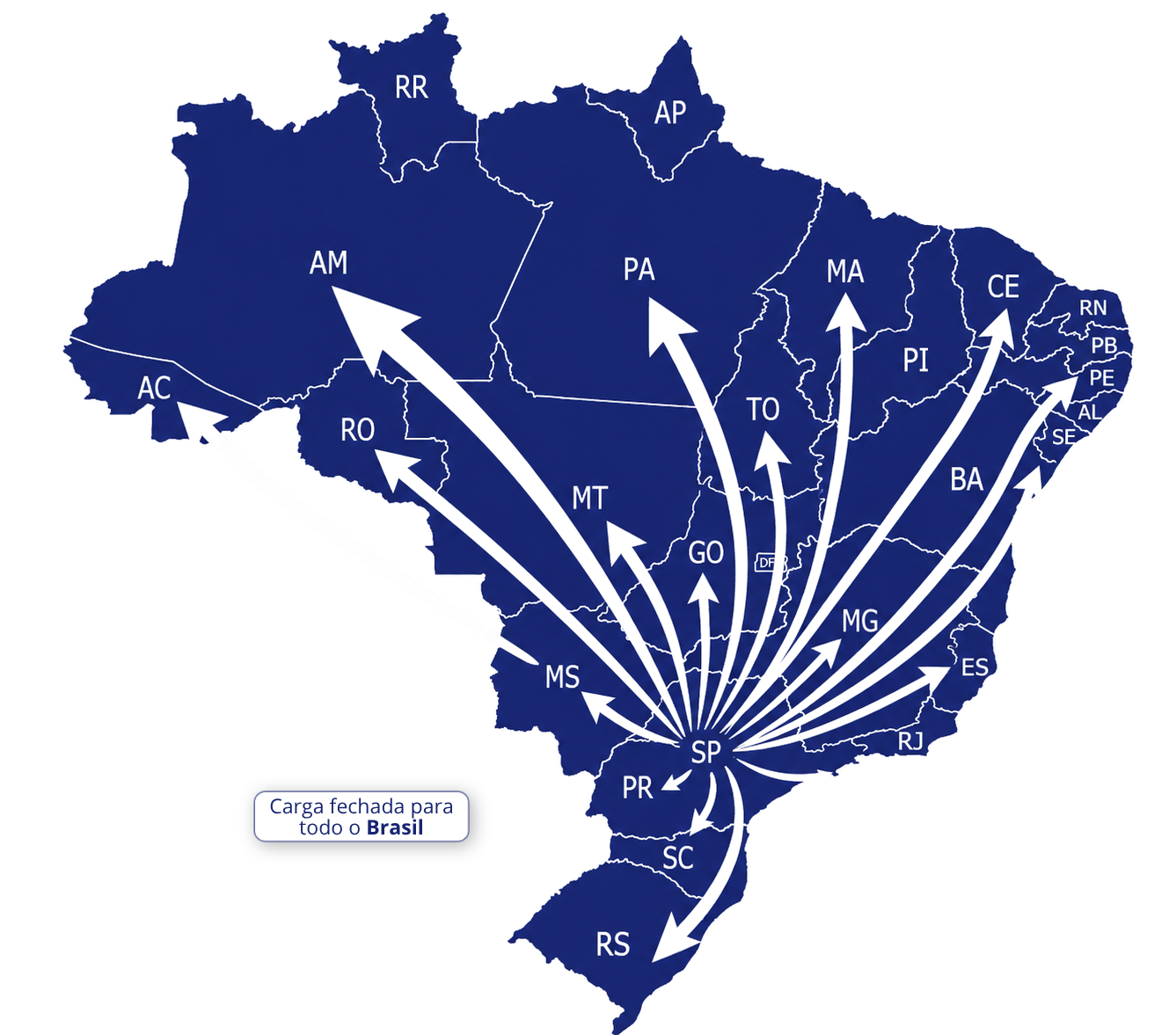 Mapa do Brasil com unidades Grupo RG em SP, DF e GO